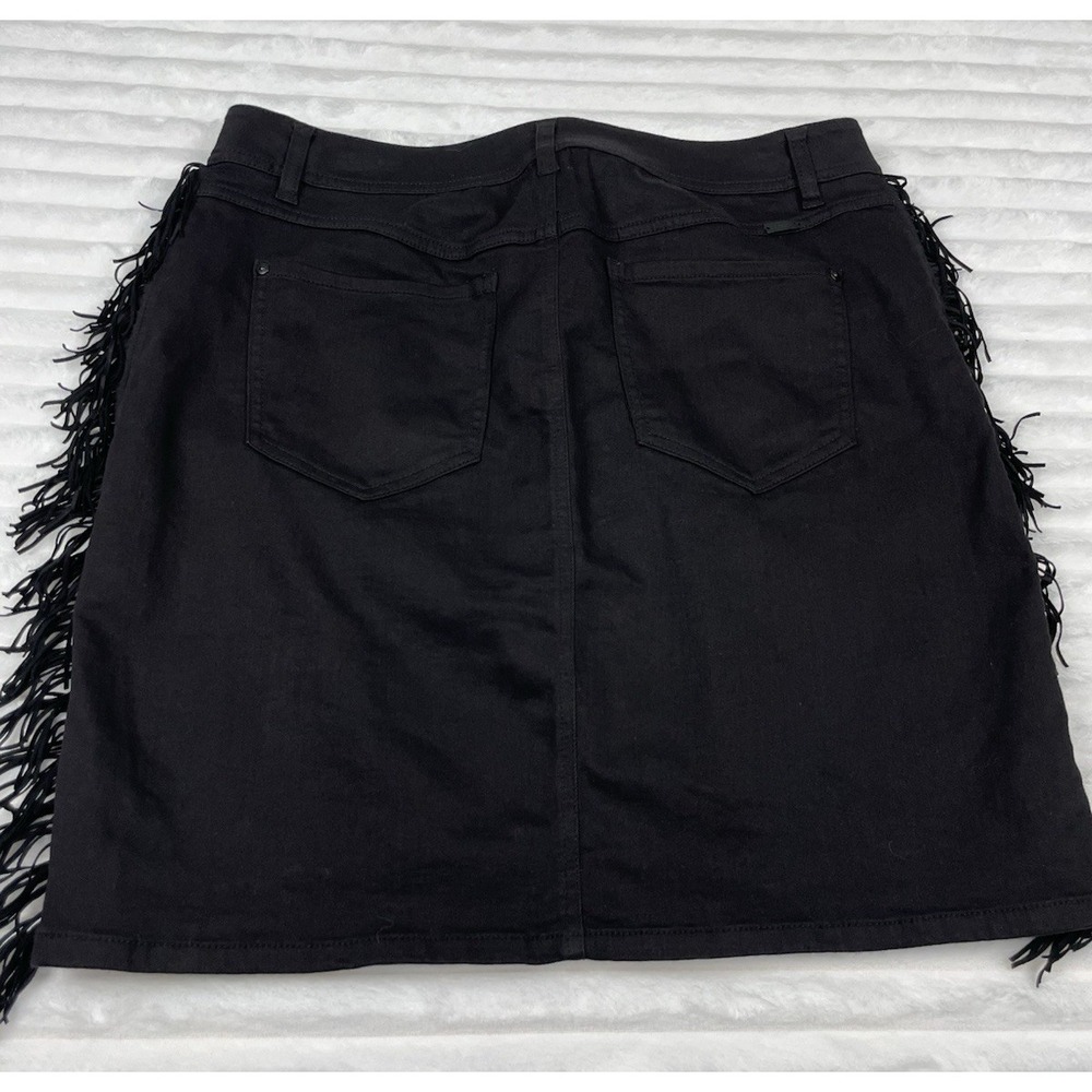 INC International Concepts Women's Fringe-Trim Denim Black Skirt Size 14 Western - Picture 7 of 9